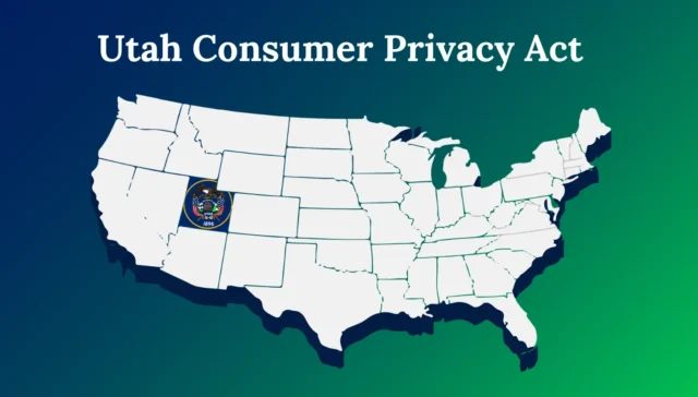 american map with utah state and utah symbol for utah consumer privacy act